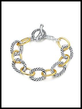 Twisted Cable Wire Link Chain Bracelet Women Two Tone Designer Inspired Jewelry